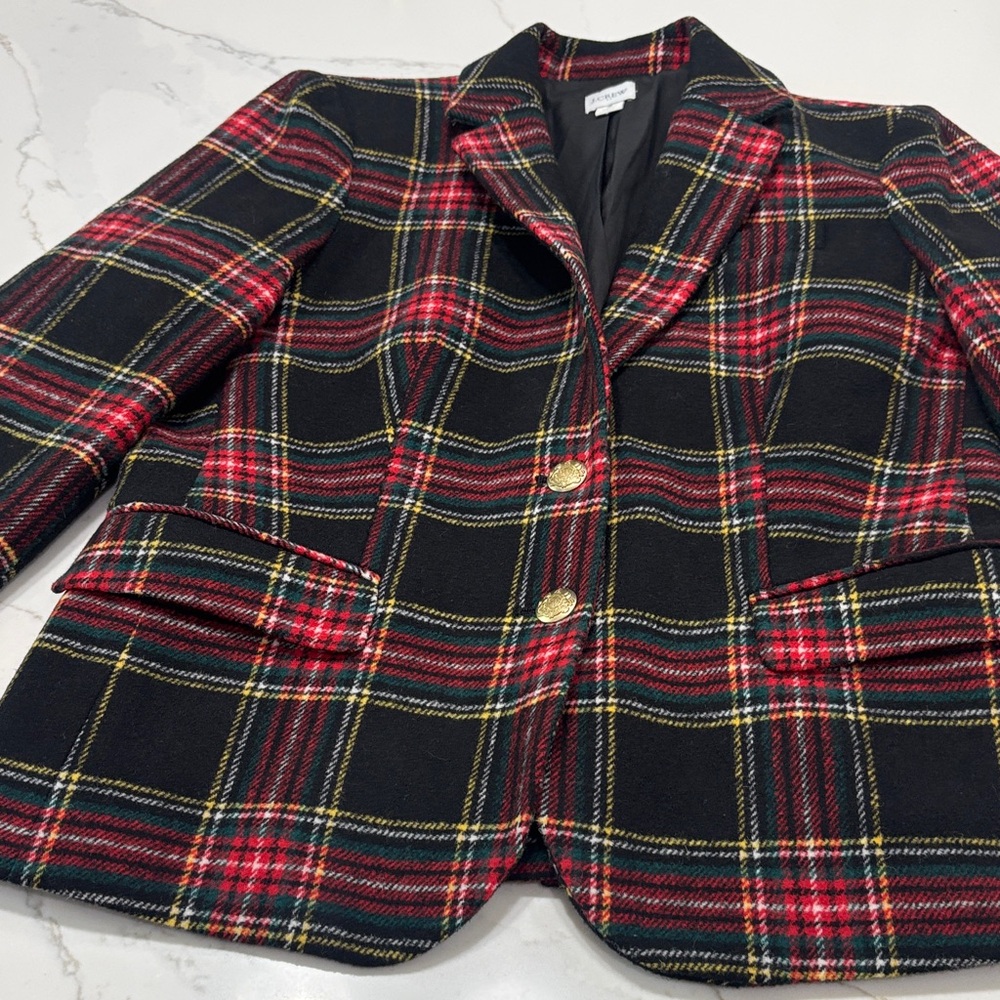 J. Crew Black Plaid Blazer with Red and Cream Accents - Picture 3 of 16